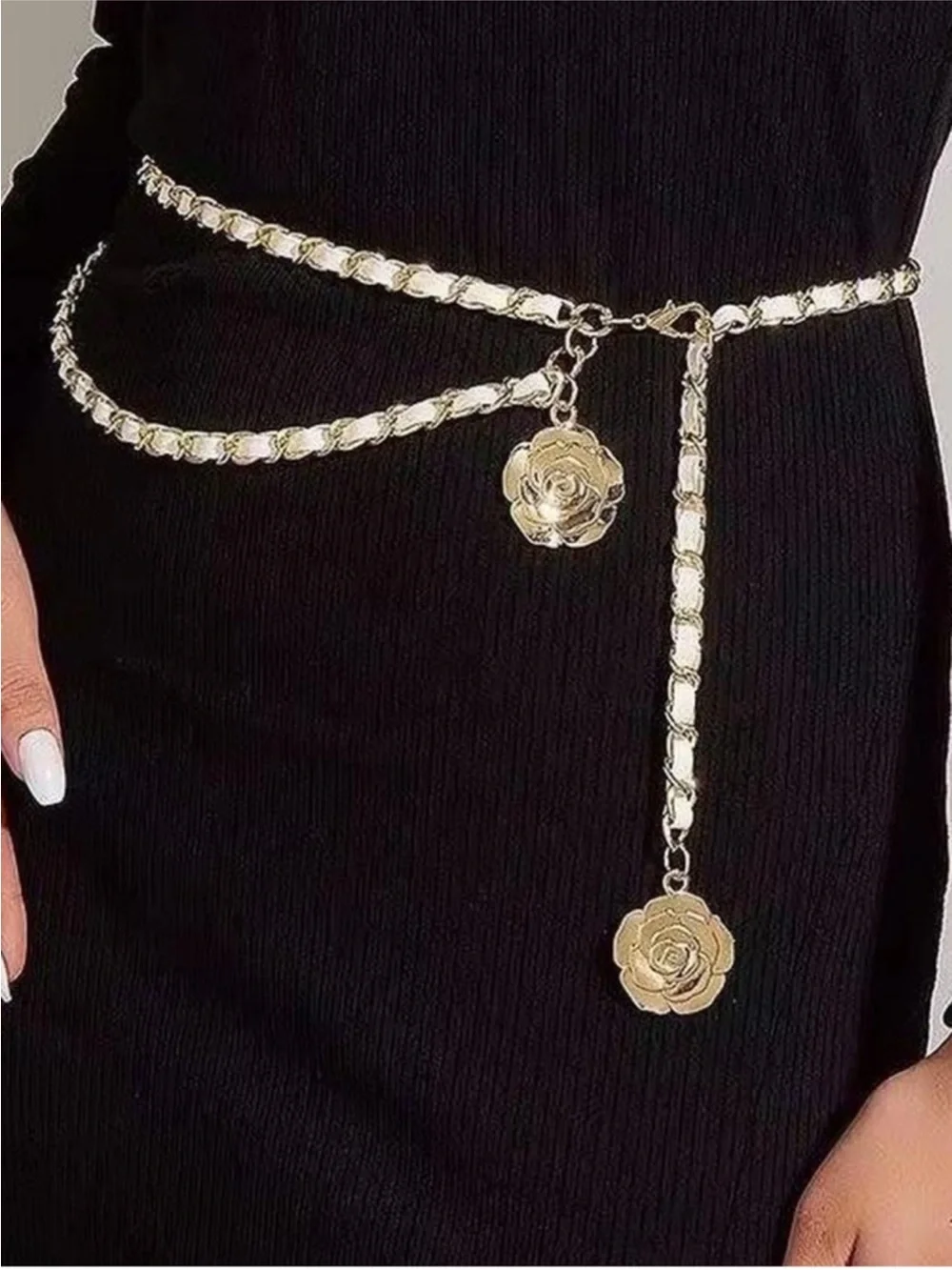 Gold Rose White Chain Link Waist Belt - Women's Accessory